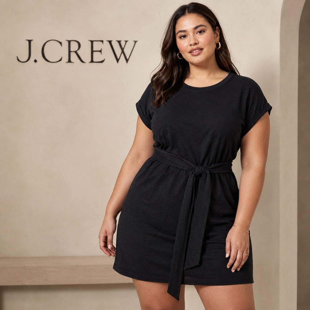 J.Crew Womens 3X Black Cotton Slub Side Tie T-Shirt Dress Short Sleeve Plus Size